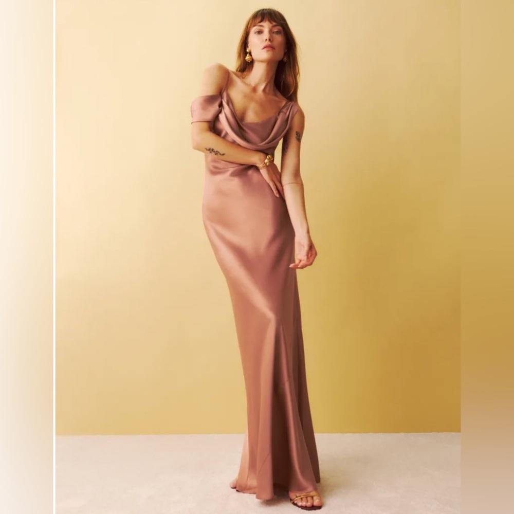REFORMATION Ronda Silk Maxi Dress Praline Bronze Rose Gold 2